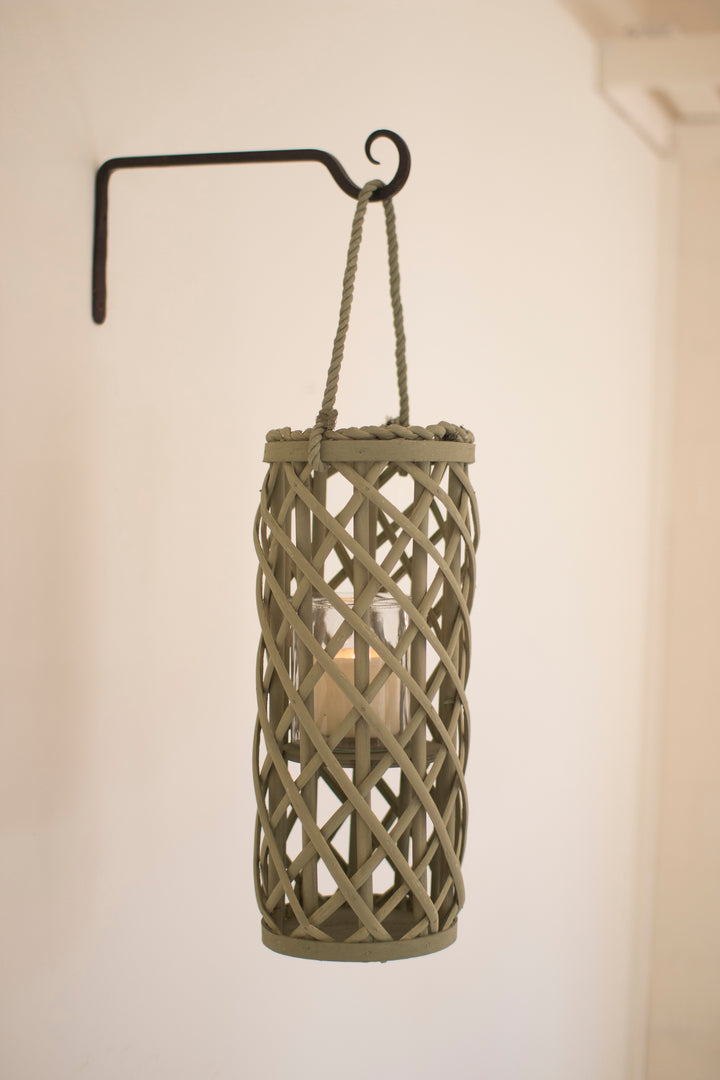 Set of 3 Short Willow Lanterns with Glass Inserts
