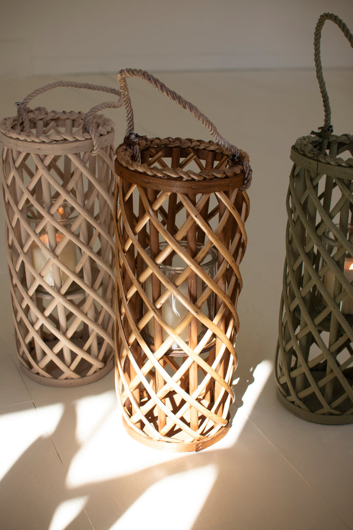 Set of 3 Short Willow Lanterns with Glass Inserts