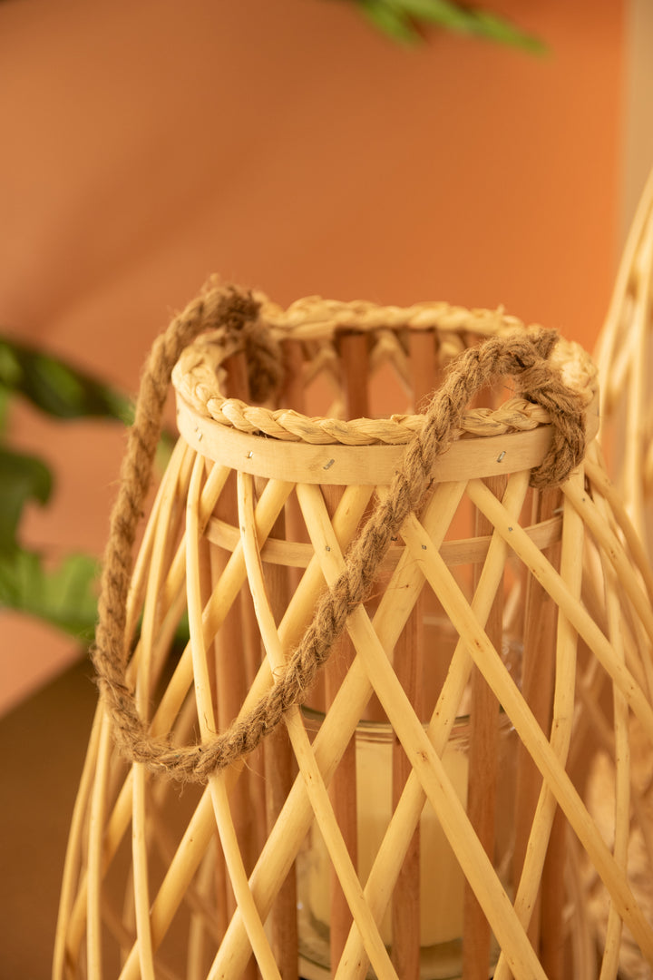 Set of 3 Natural Willow Lanterns with Glass Insert