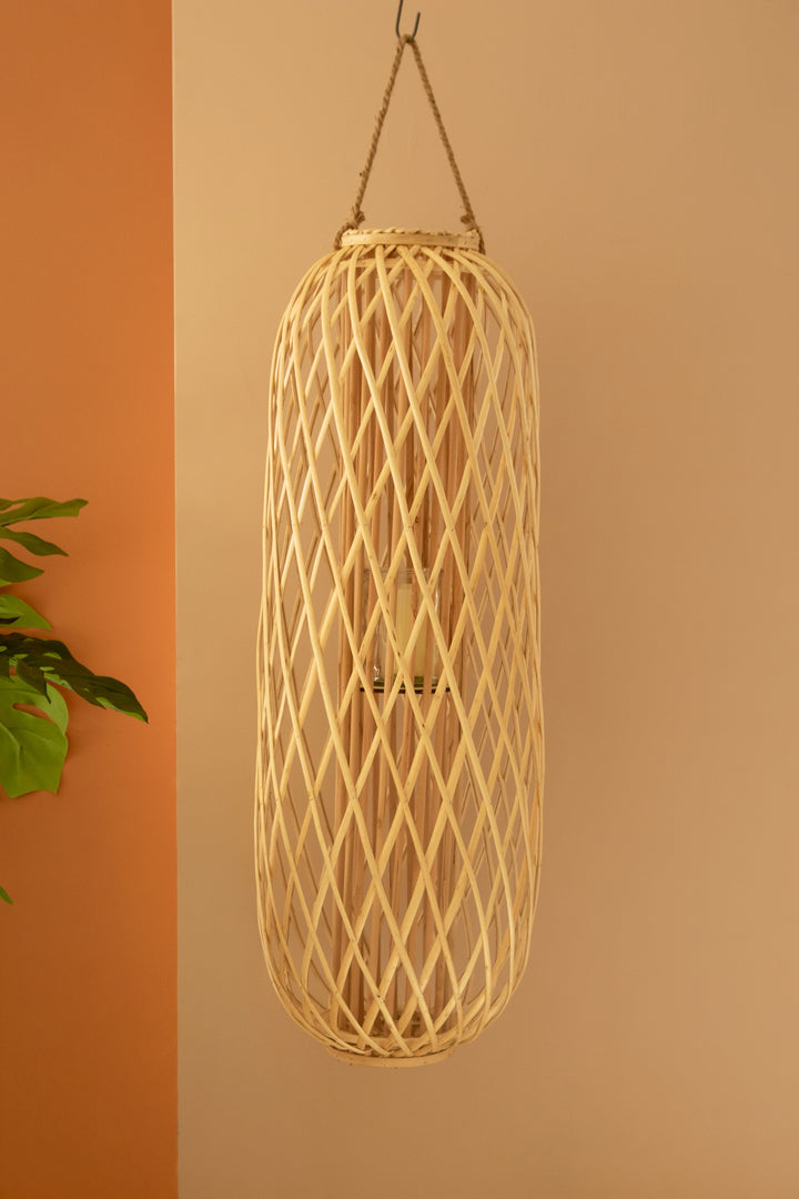 Tall Oval Natural Willow Lantern with Glass Insert