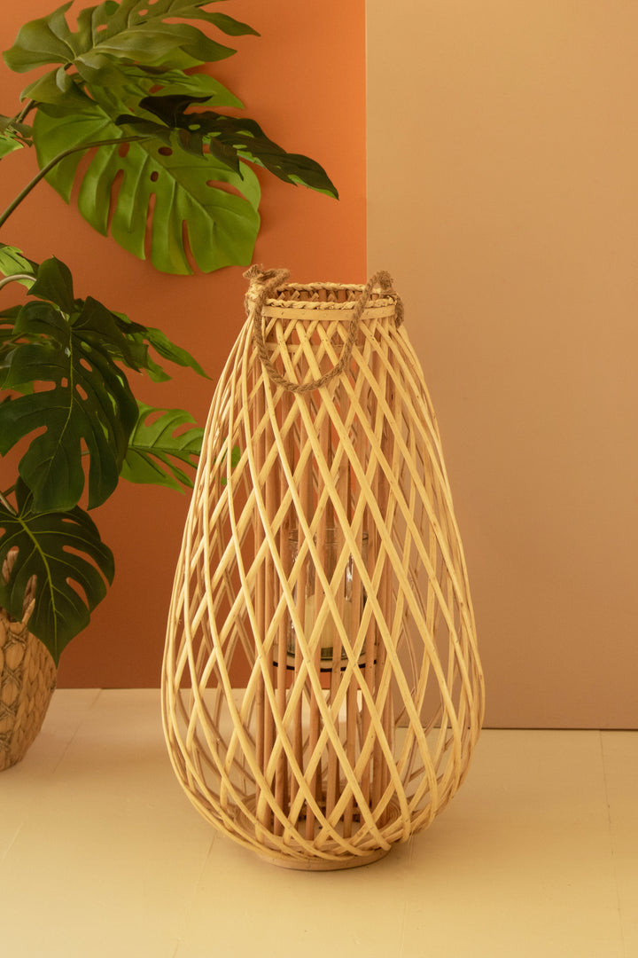 Tall Teardrop Natural Willow Lantern with Glass Insert