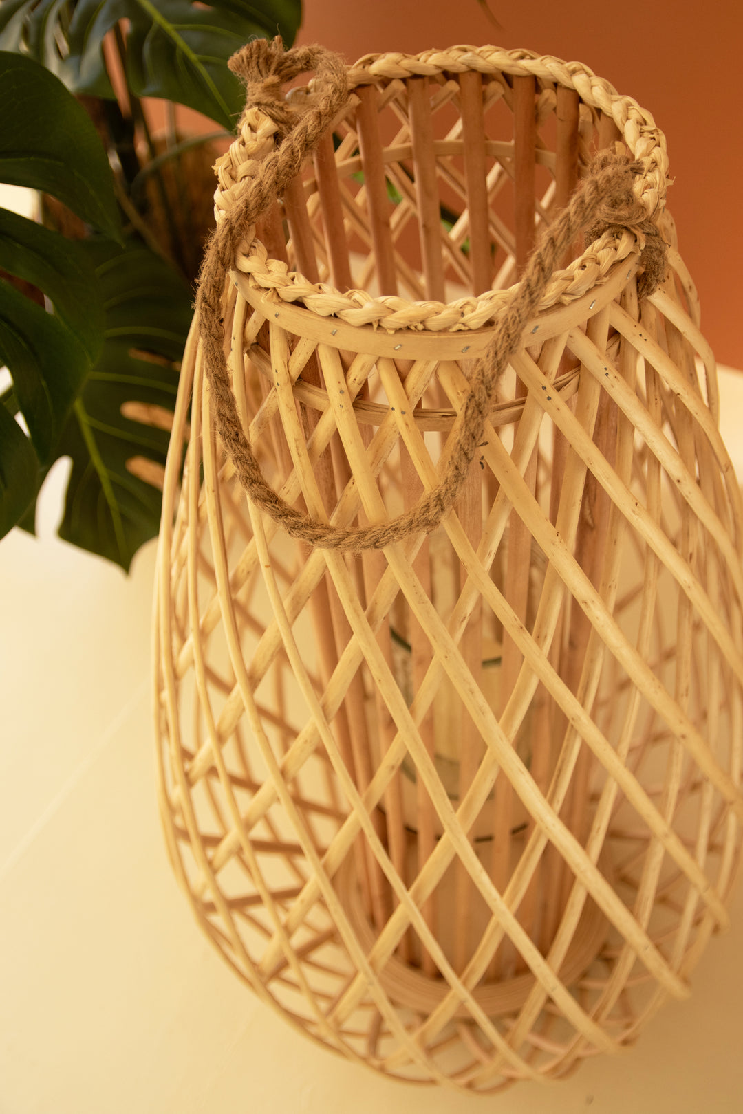 Tall Teardrop Natural Willow Lantern with Glass Insert