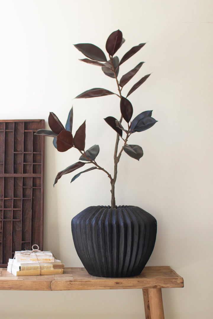 Short Black Stone Composite Urn with Fluted Detail