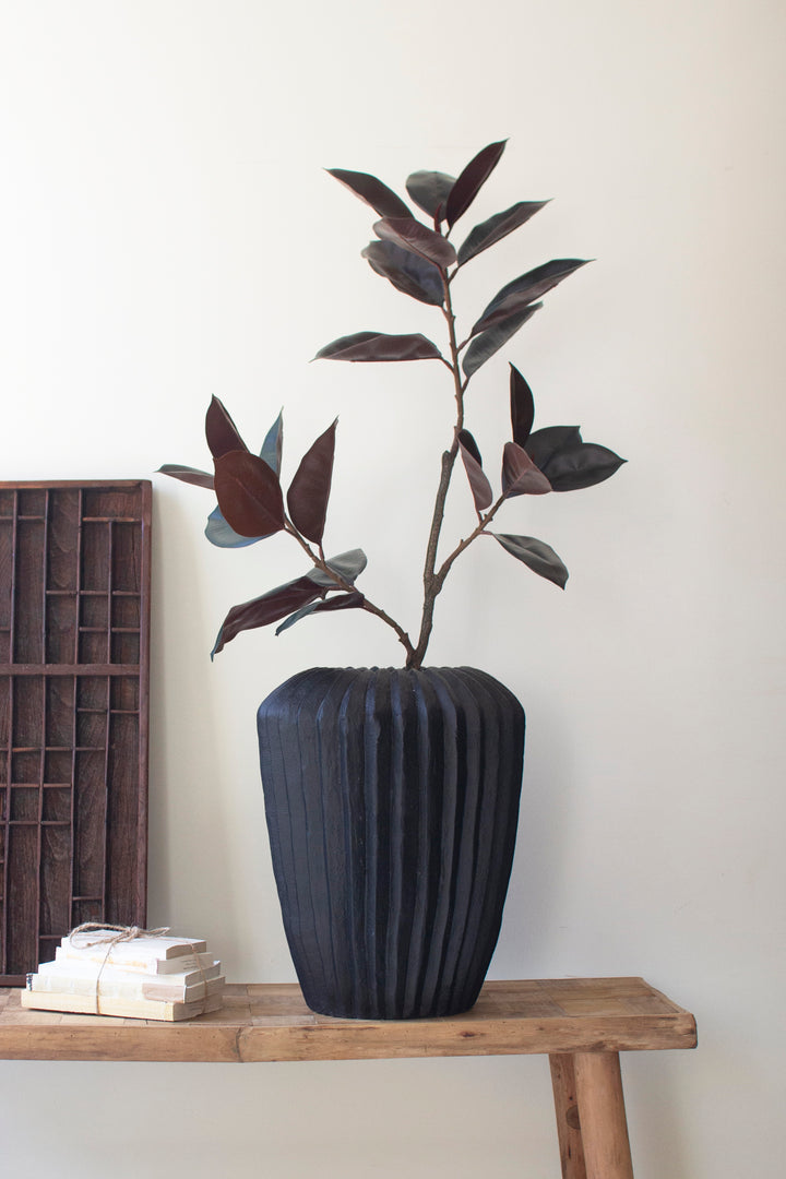 Tall Black Stone Composite Urn with Fluted Detail