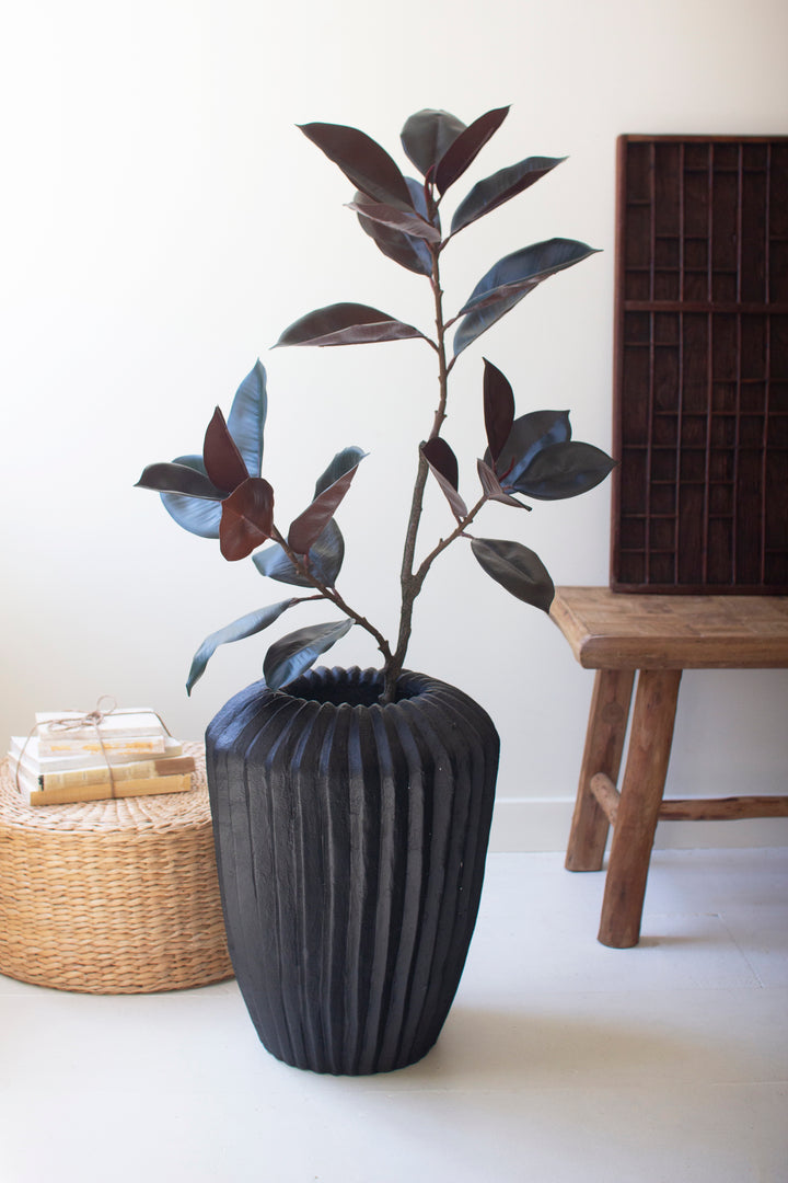 Tall Black Stone Composite Urn with Fluted Detail