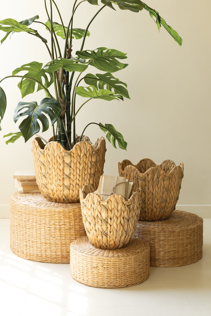 Set of 3 Seagrass Baskets with Wavy Rims