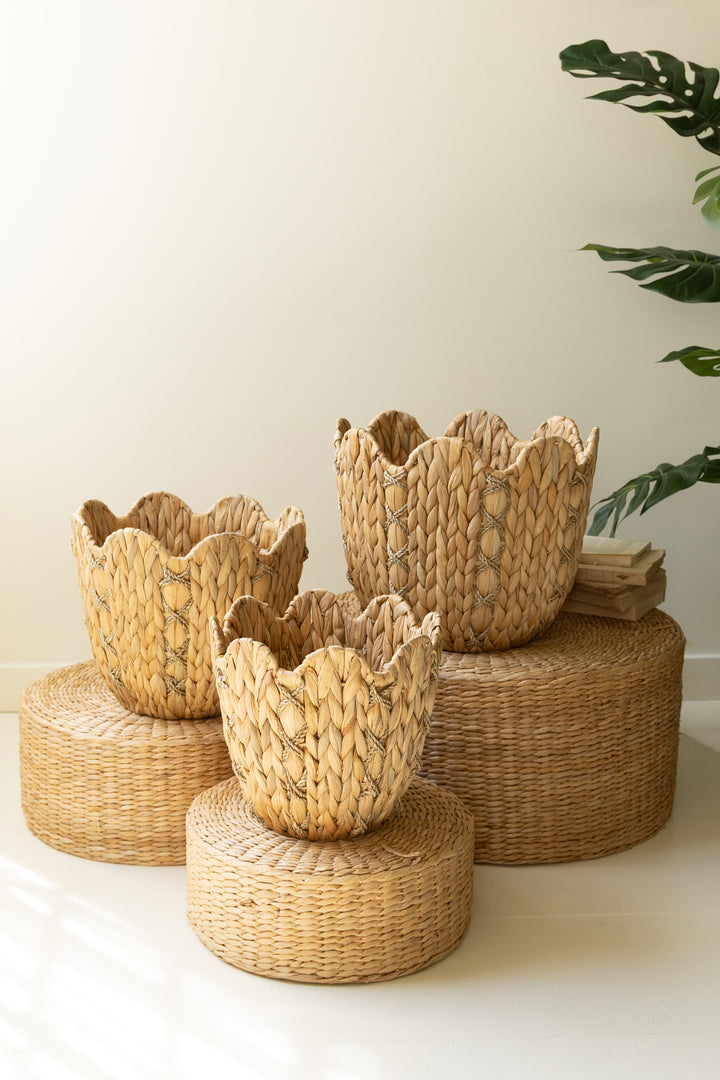 Set of 3 Seagrass Baskets with Wavy Rims