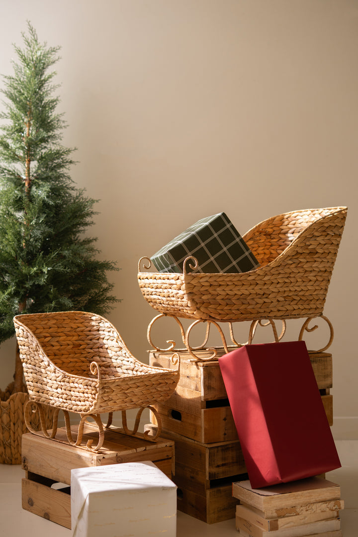 Set of 2 Seagrass Christmas Sleighs