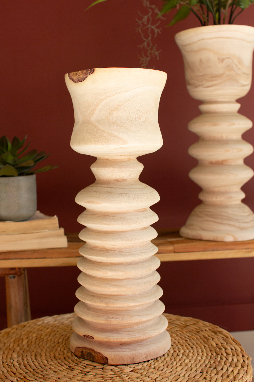 Set of 3 Turned Wood Towers with Cups