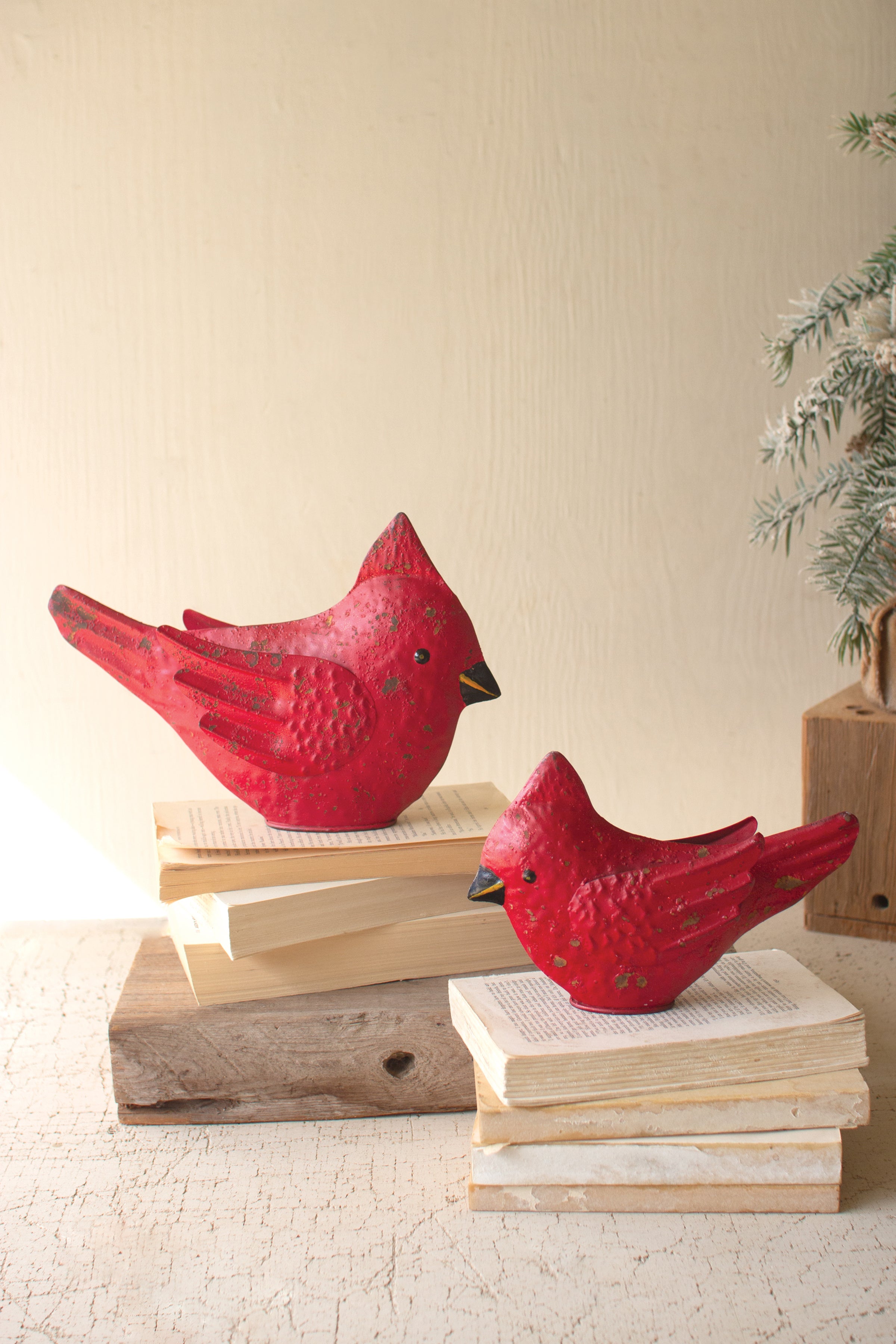 Set of 2 Painted Metal Cardinals