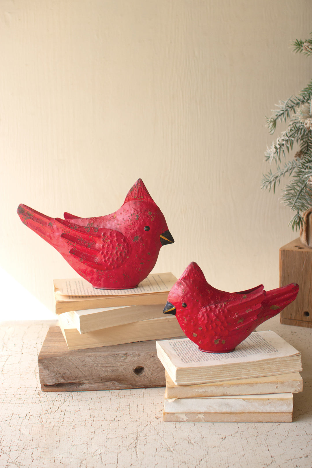 Set of 2 Painted Metal Cardinals