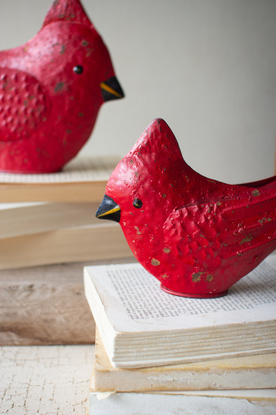 Set of 2 Painted Metal Cardinals