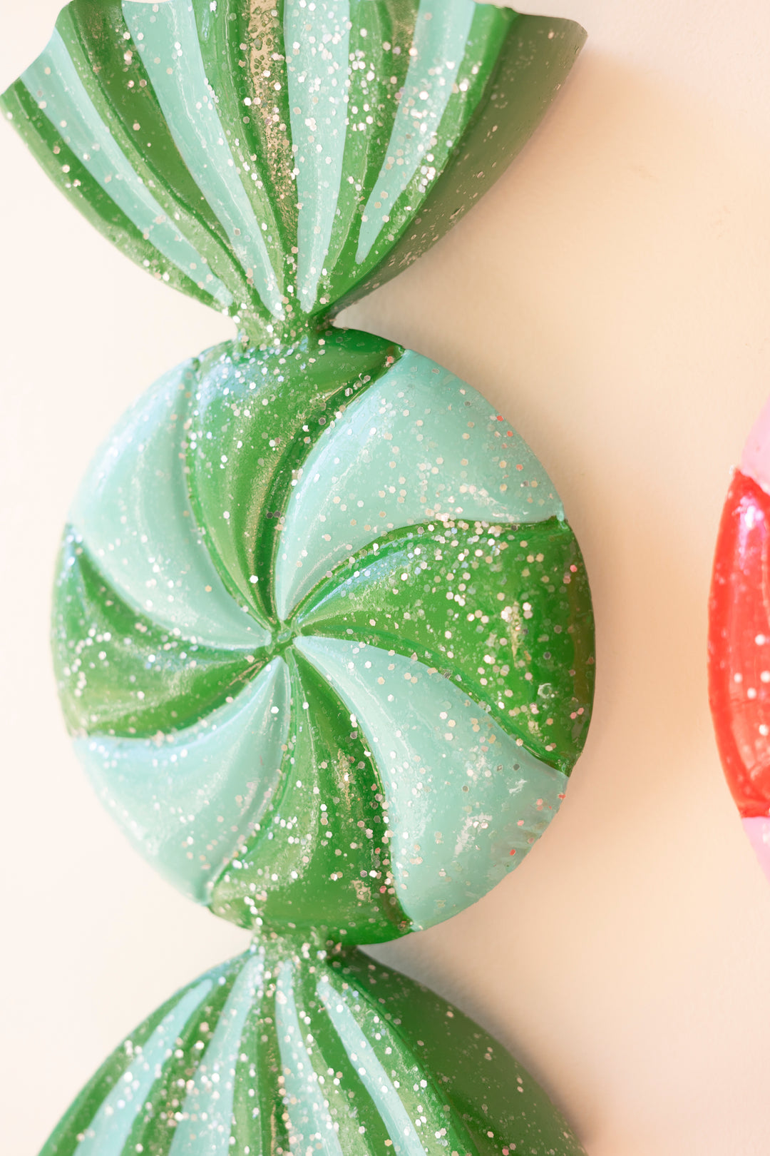 Set of 2 Large Painted Metal Colorful Christmas Candy Ornaments