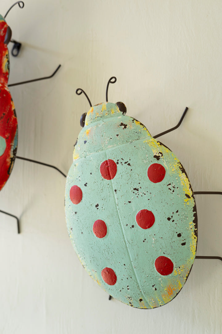 Set of 2 Painted Metal Lady Bug Wall Art