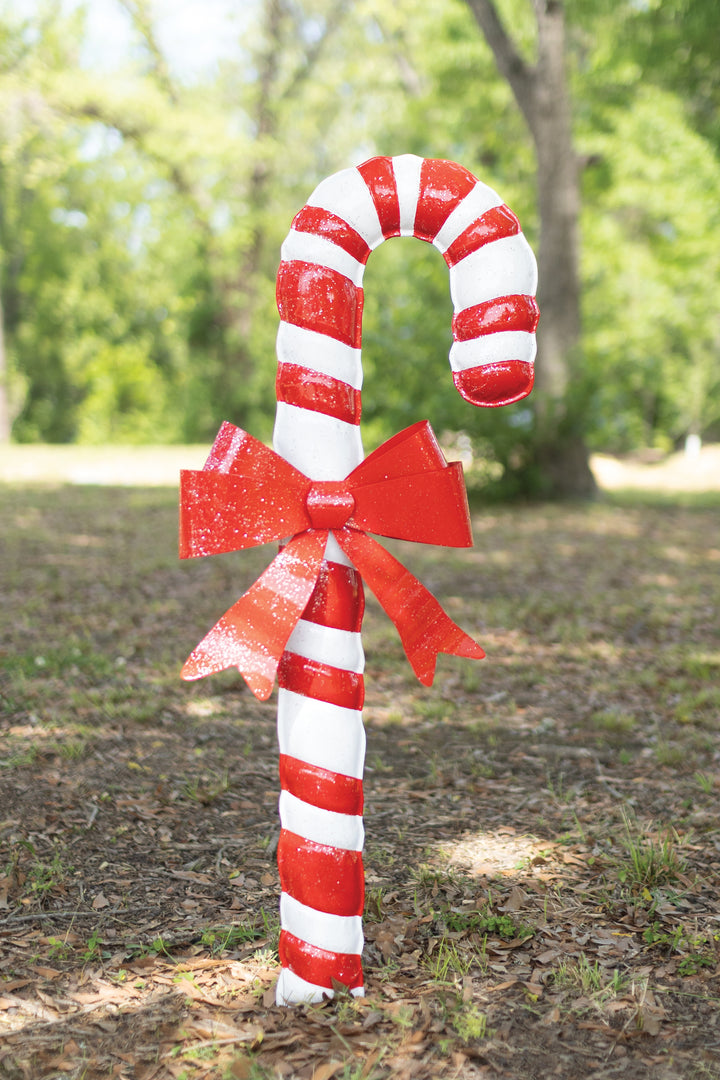 Painted Metal Candy Cane Yard Stake