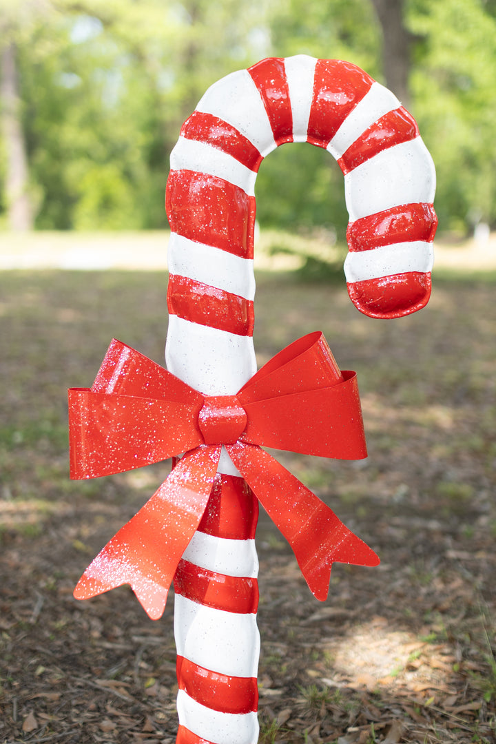 Painted Metal Candy Cane Yard Stake