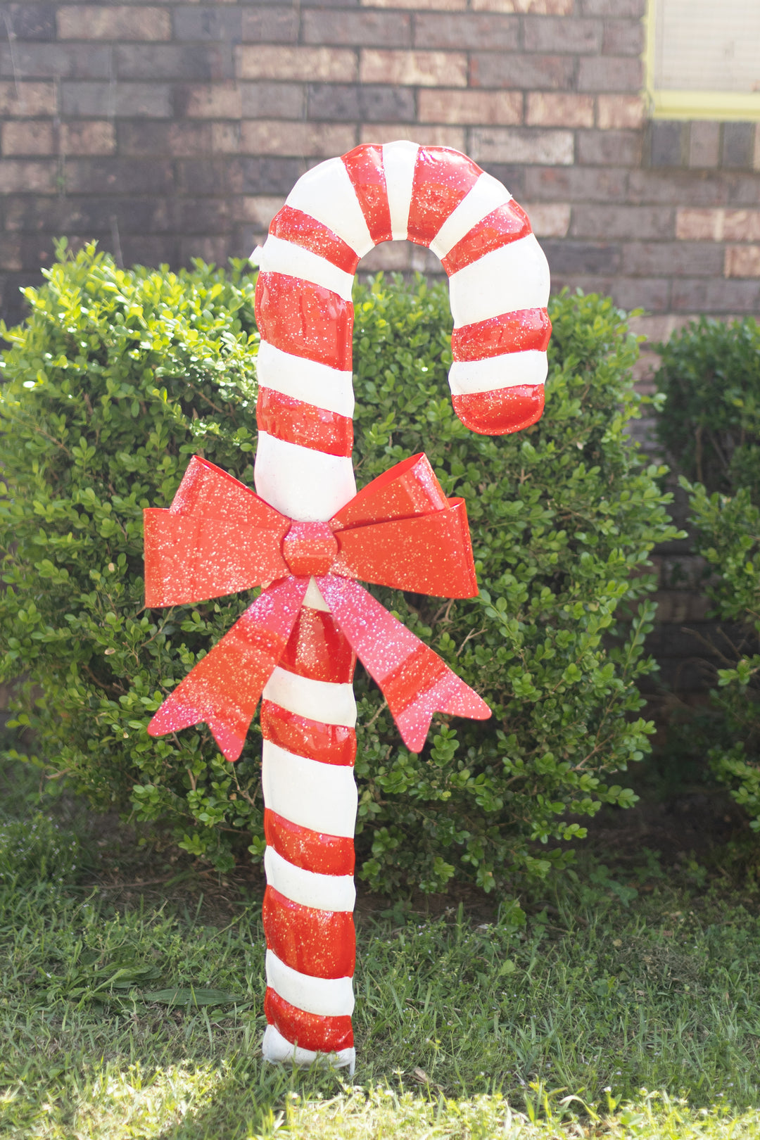 Painted Metal Candy Cane Yard Stake