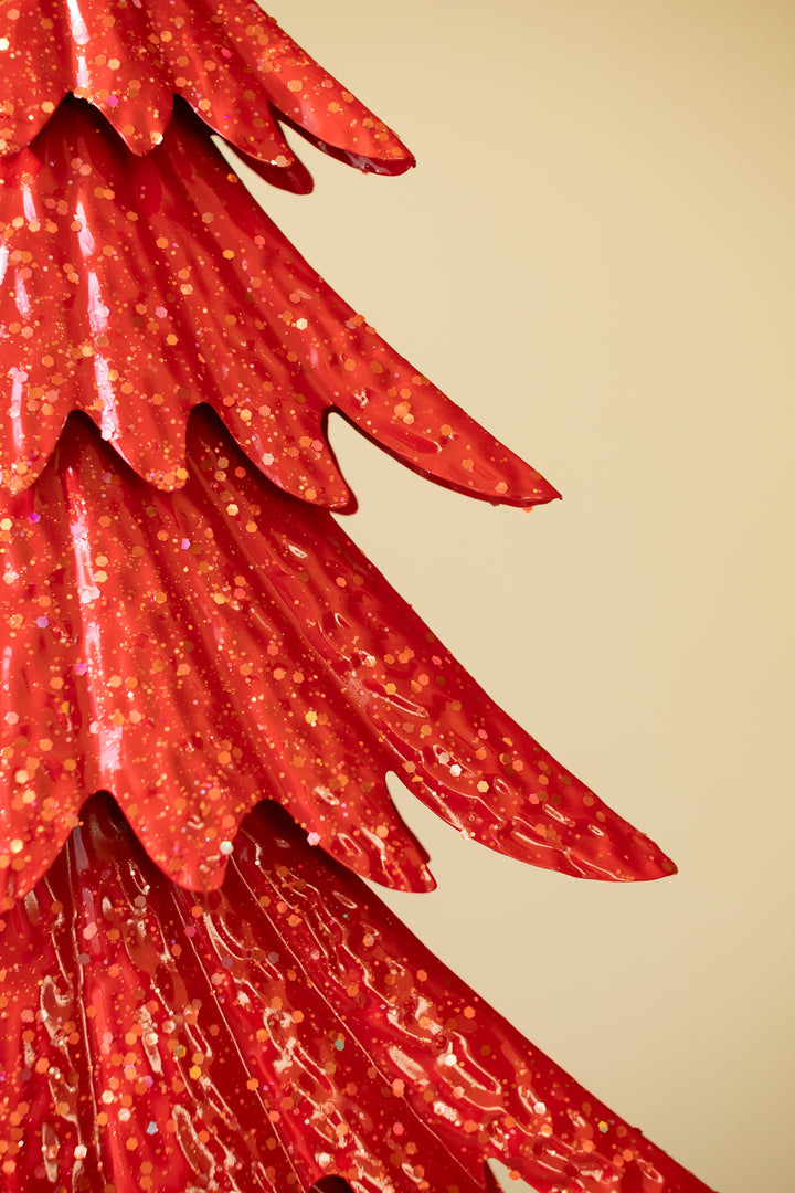 Set of 2 Painted Metal Christmas Trees with Glitter