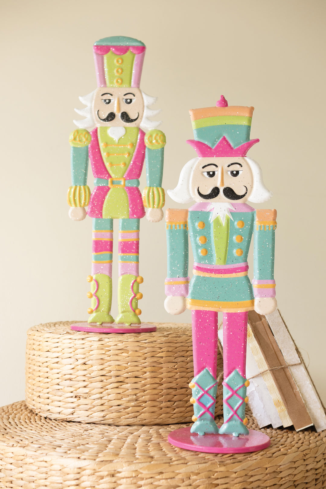 Set of 2 Painted Metal Vibrant Tabletop Nutcrackers