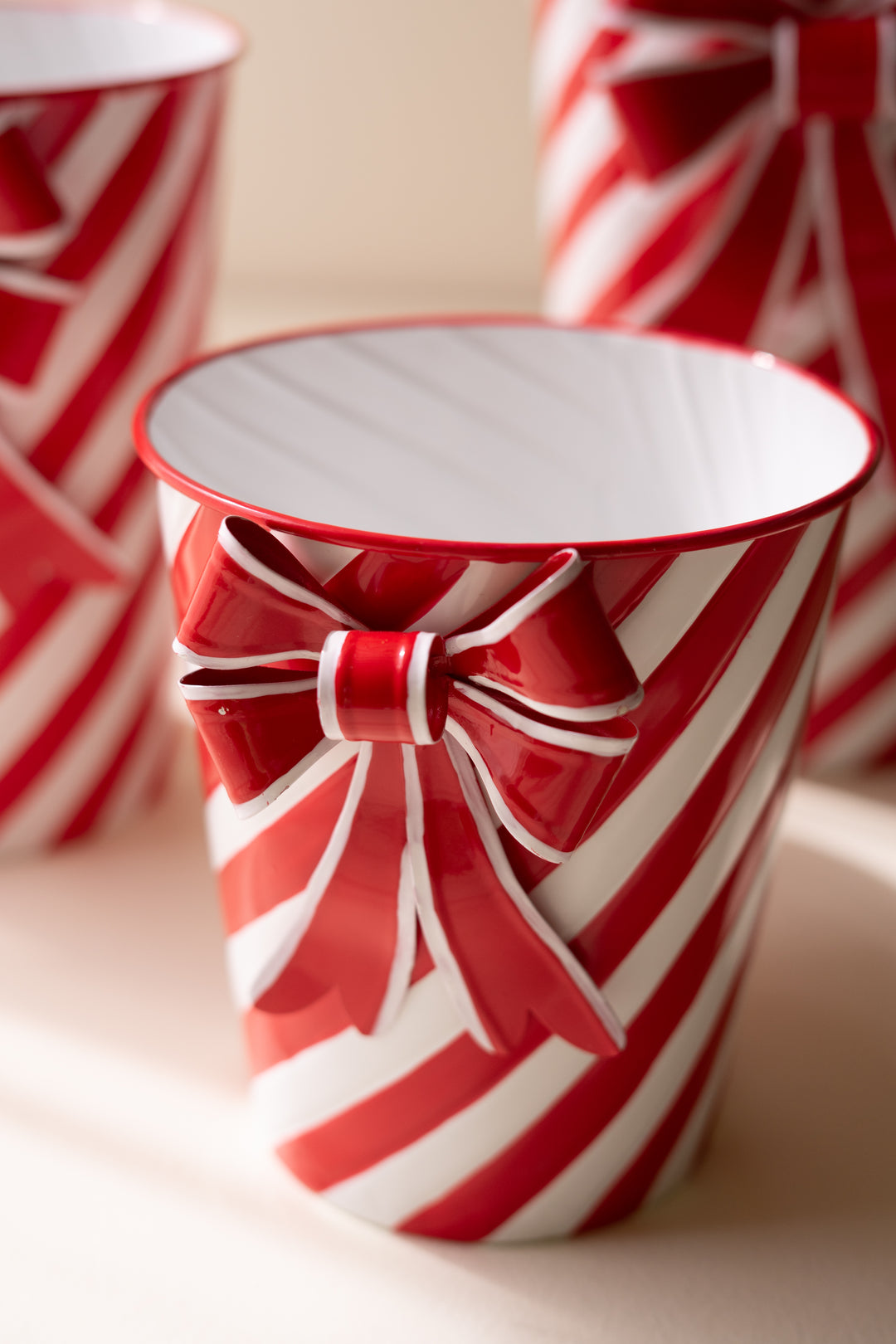 Set of 3 Painted Metal Striped Christmas Planters
