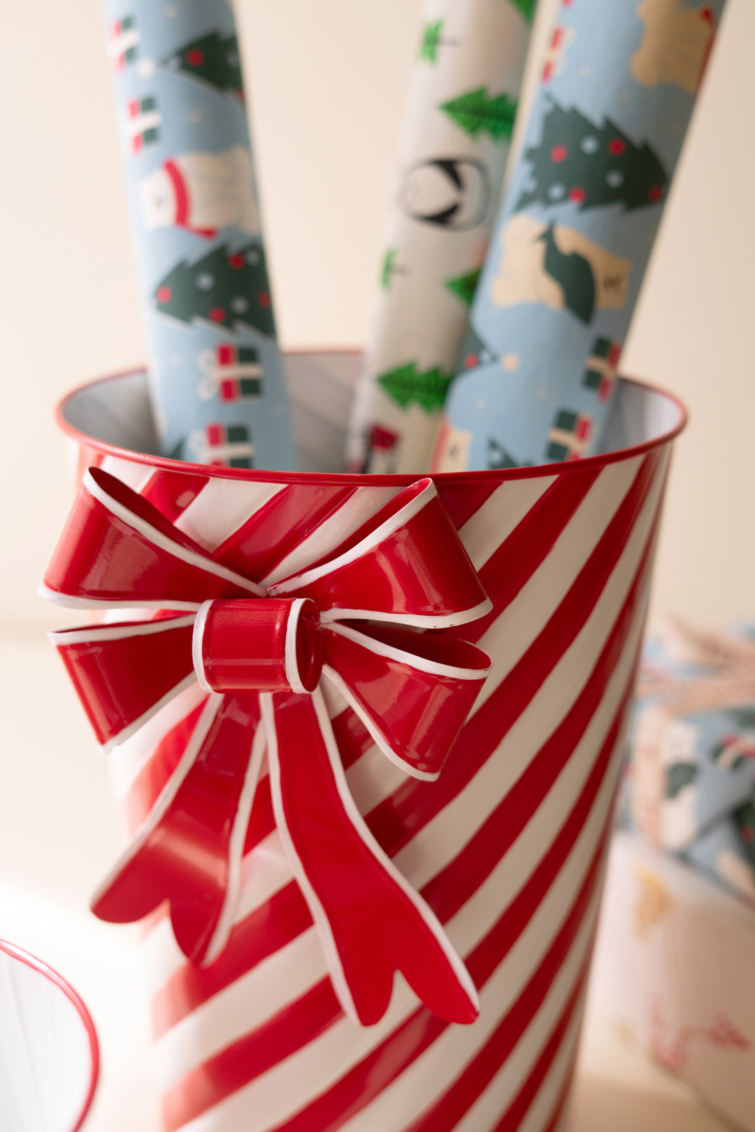 Set of 3 Painted Metal Striped Christmas Planters