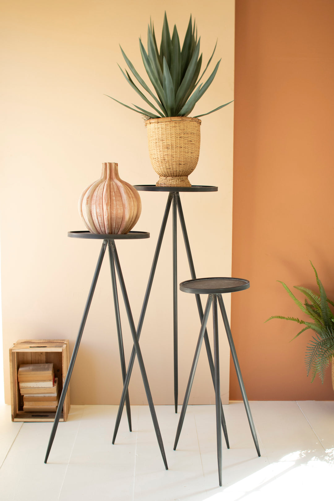 Set of 3 Tall Painted Metal Display Stands