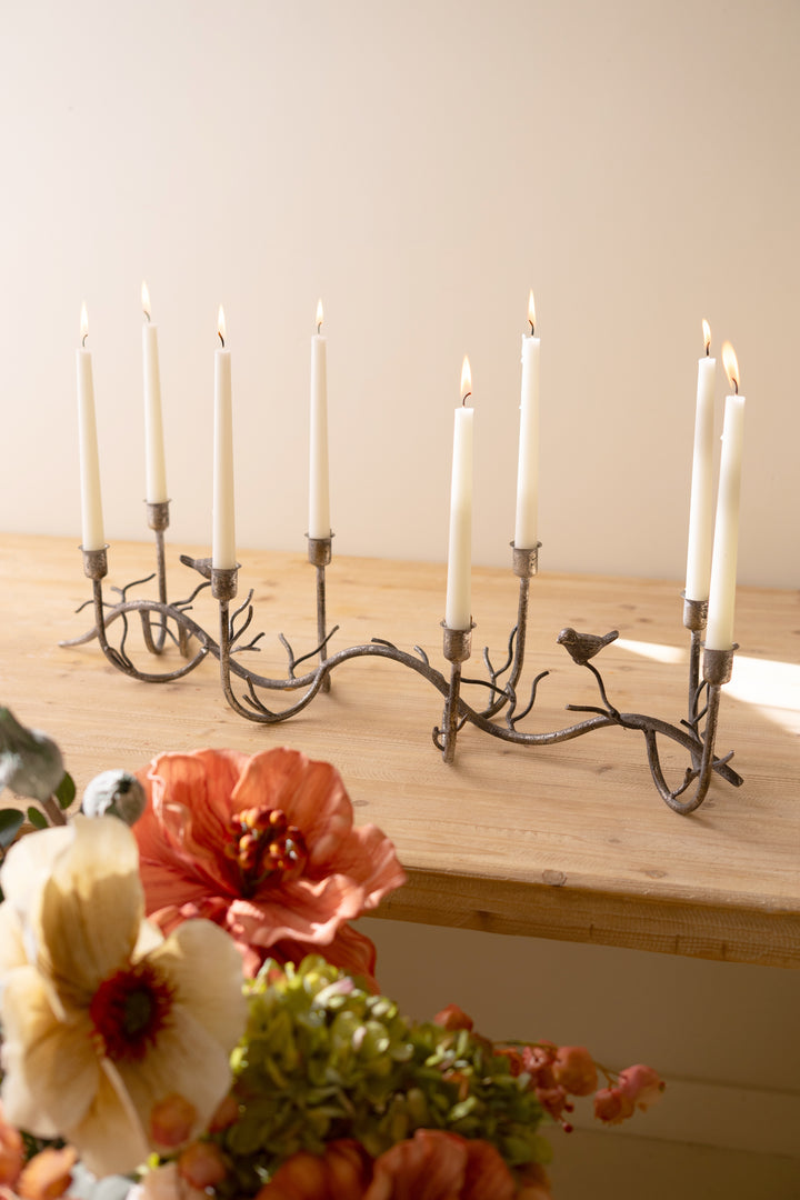 Rustic Metal Candelabra with Birds