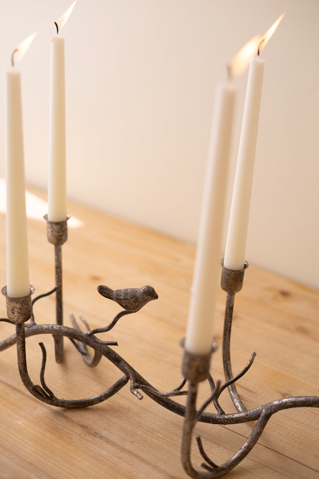 Rustic Metal Candelabra with Birds