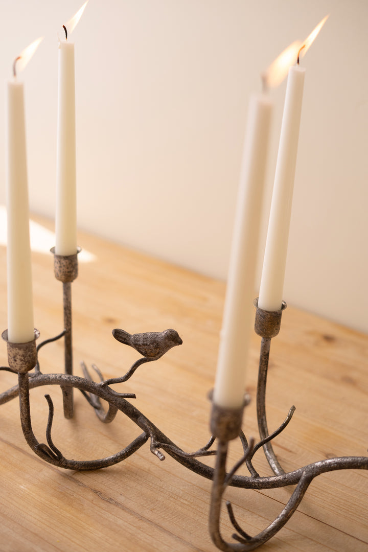 Rustic Metal Candelabra with Birds