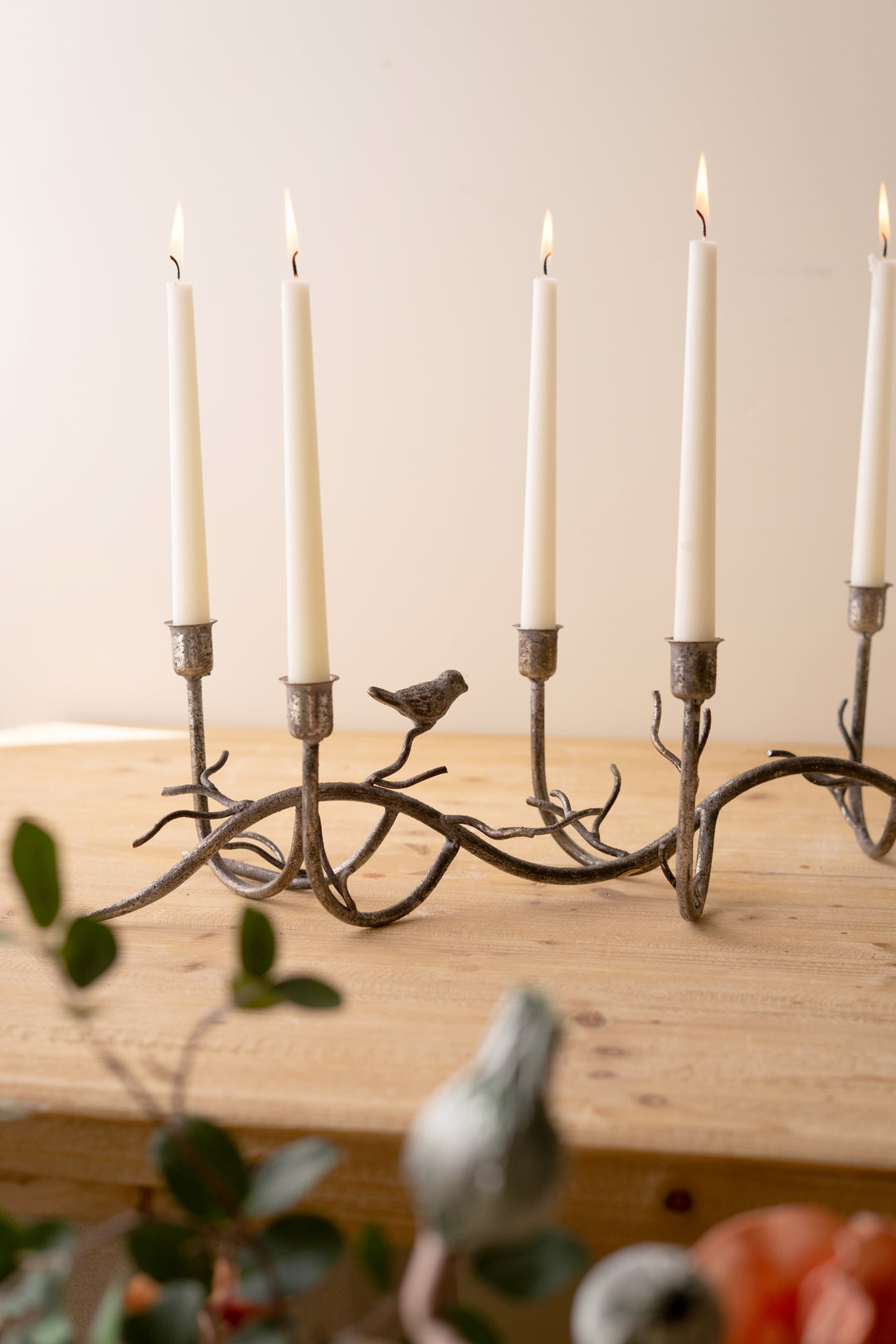 Rustic Metal Candelabra with Birds