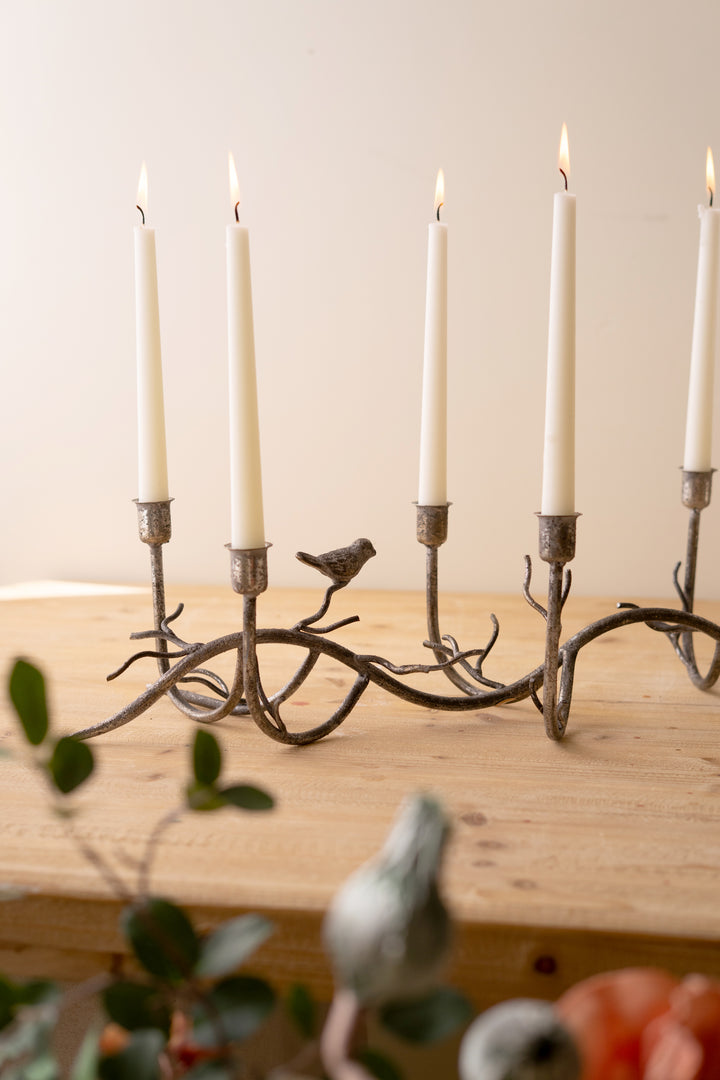 Rustic Metal Candelabra with Birds