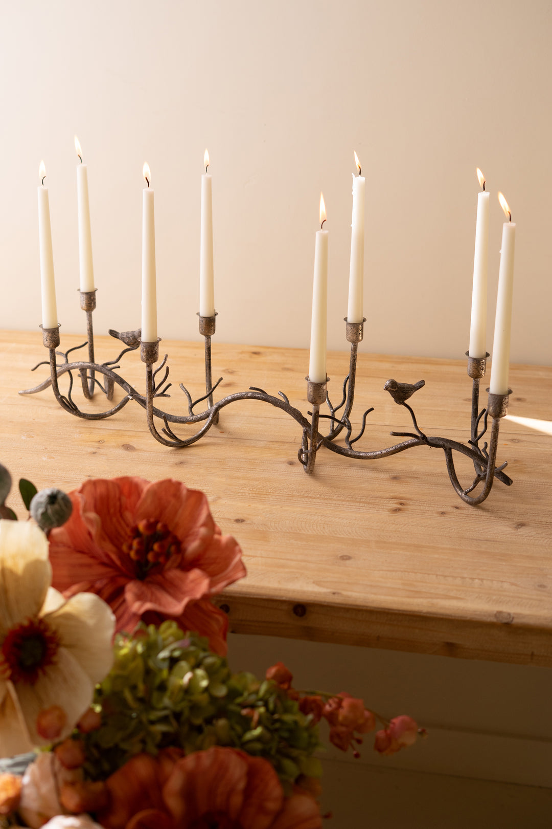 Rustic Metal Candelabra with Birds