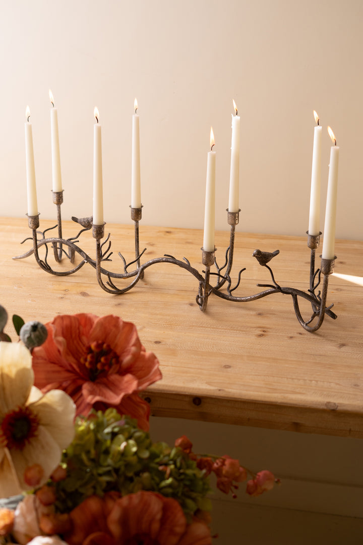 Rustic Metal Candelabra with Birds