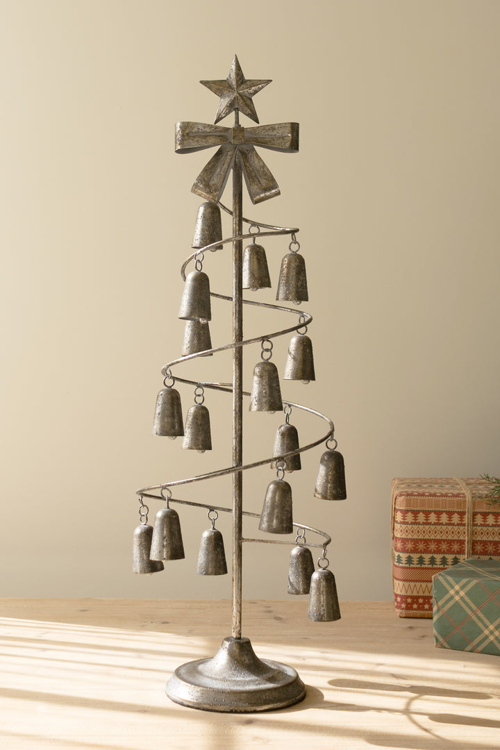 Rustic Metal Christmas Tree with Bells, Bow and Star