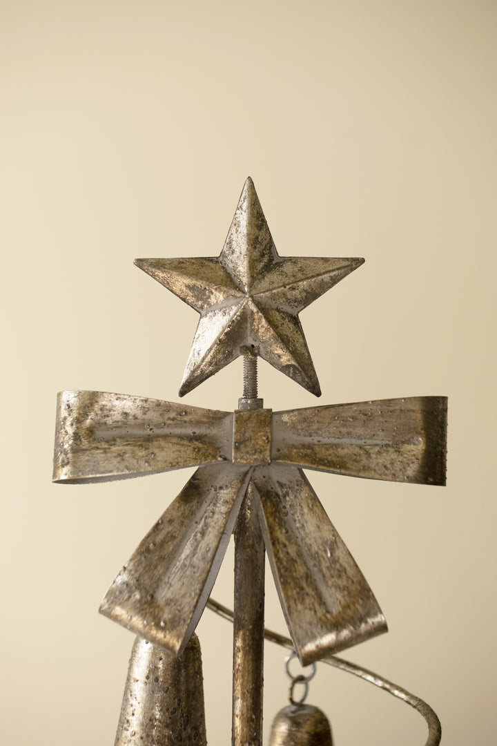 Rustic Metal Christmas Tree with Bells, Bow and Star