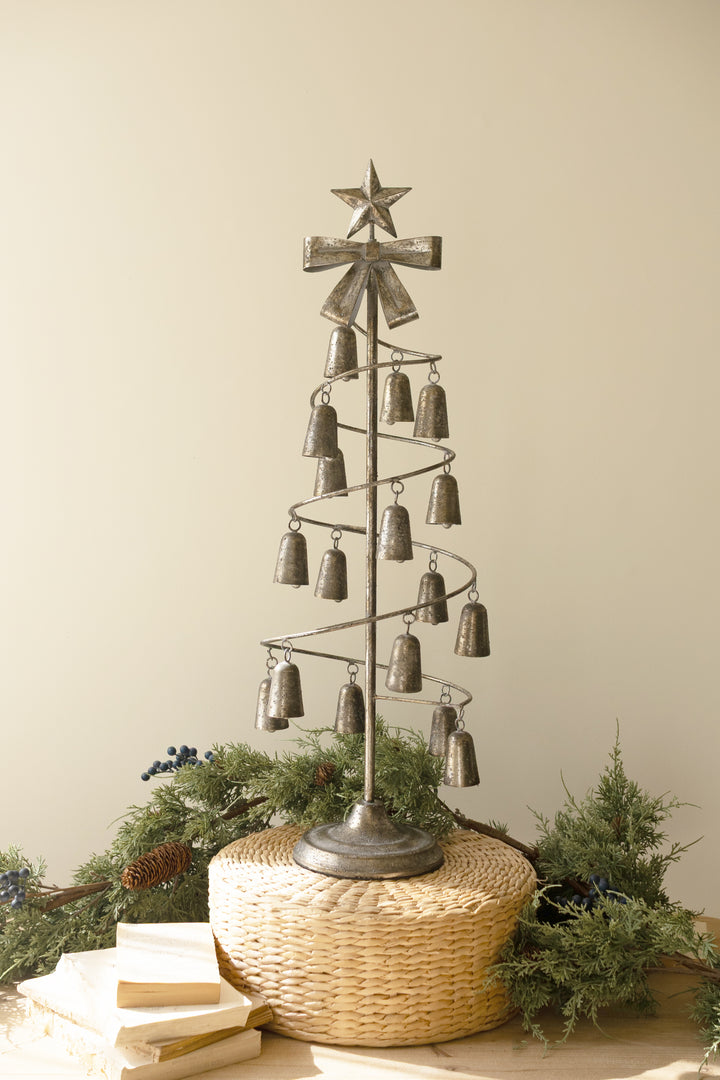 Rustic Metal Christmas Tree with Bells, Bow and Star