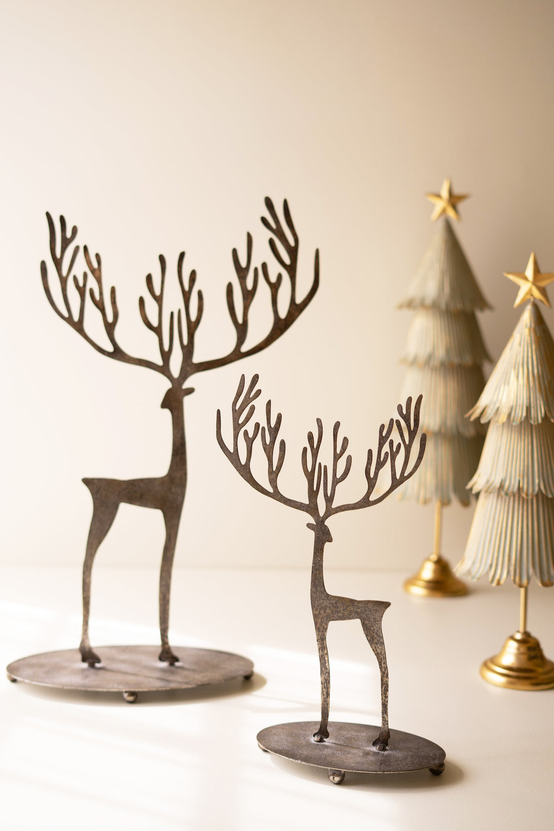 Set of 2 Rustic Metal Reindeer