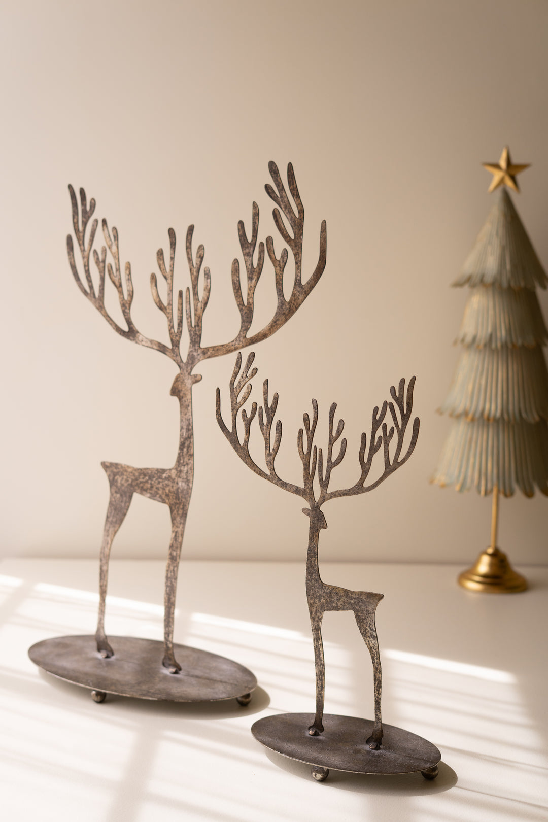 Set of 2 Rustic Metal Reindeer