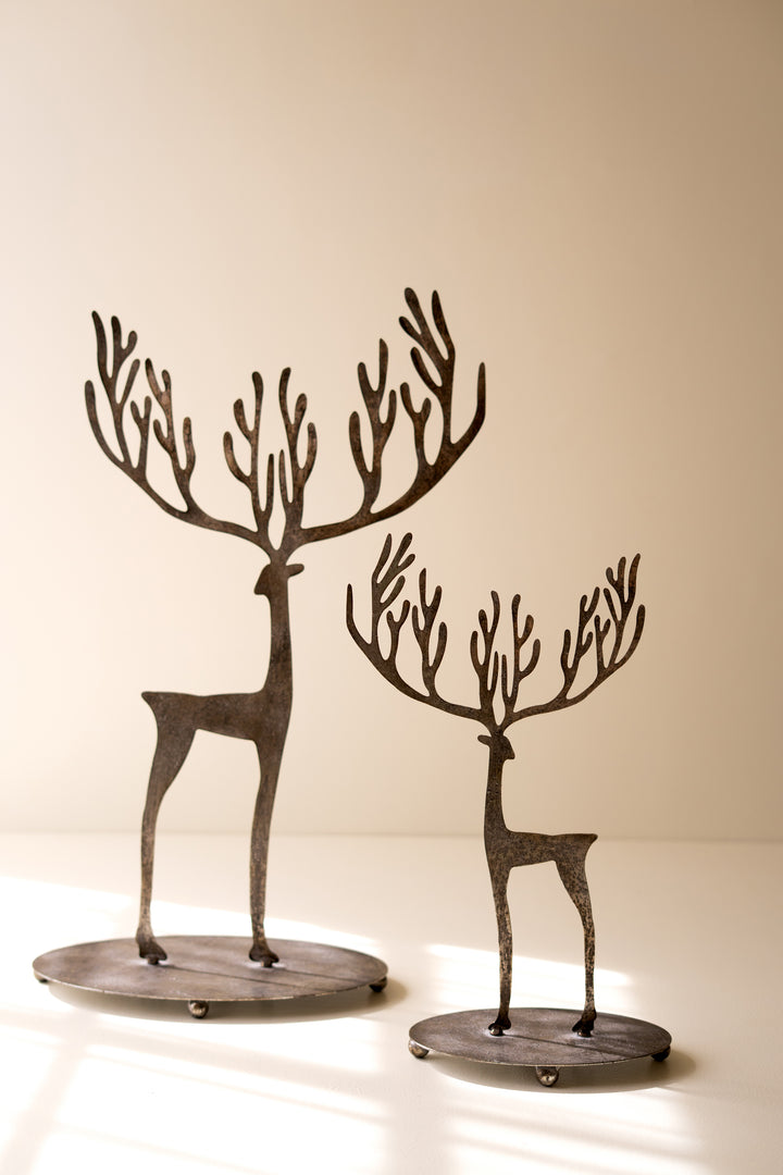 Set of 2 Rustic Metal Reindeer