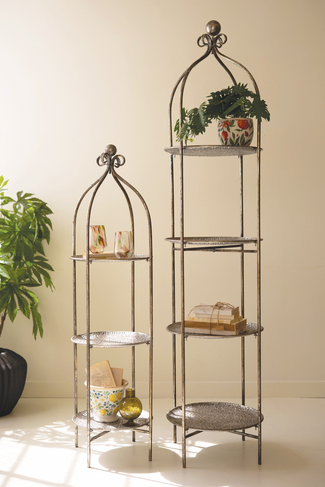 Set of 2 Tiered Round Rustic Iron Displays