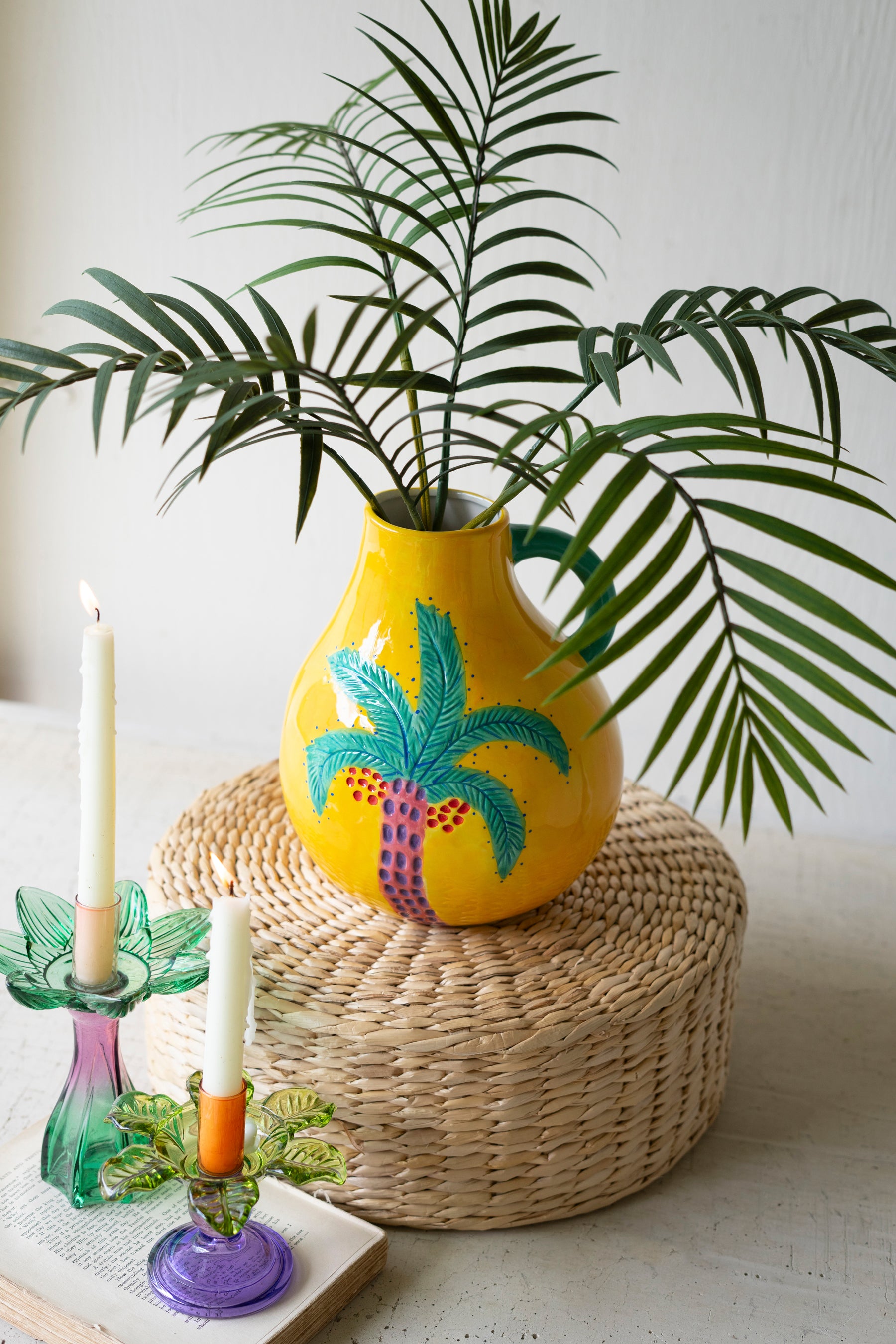 Set of 2 Colored Glass Flower Taper Candle Holders - Thumbnail 4