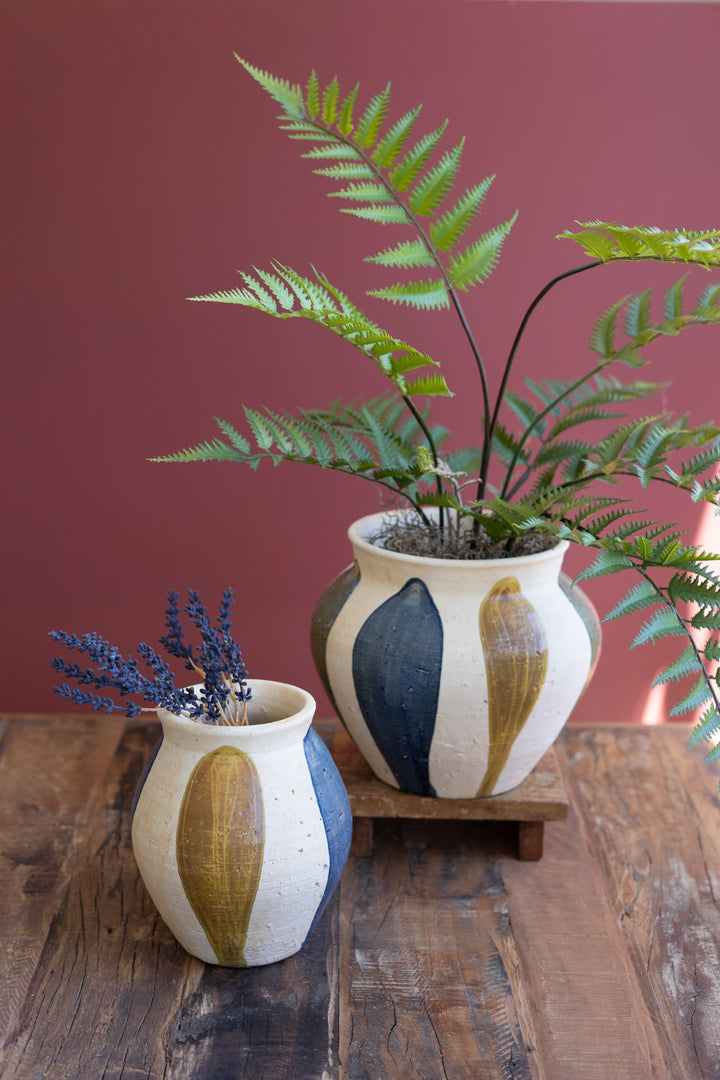 Set of 2 Blue, Mustard and Green Ceramic Vessels