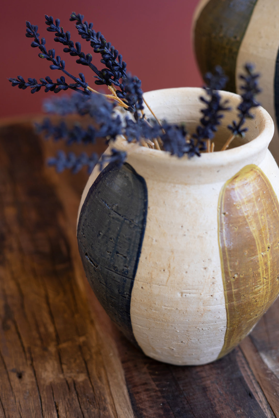 Set of 2 Blue, Mustard and Green Ceramic Vessels