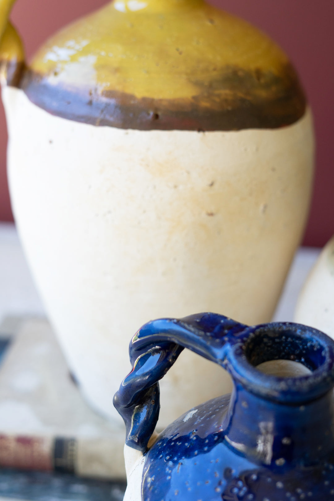 Set of 3 Ceramic Jugs with Blue, Mustard and Green Details