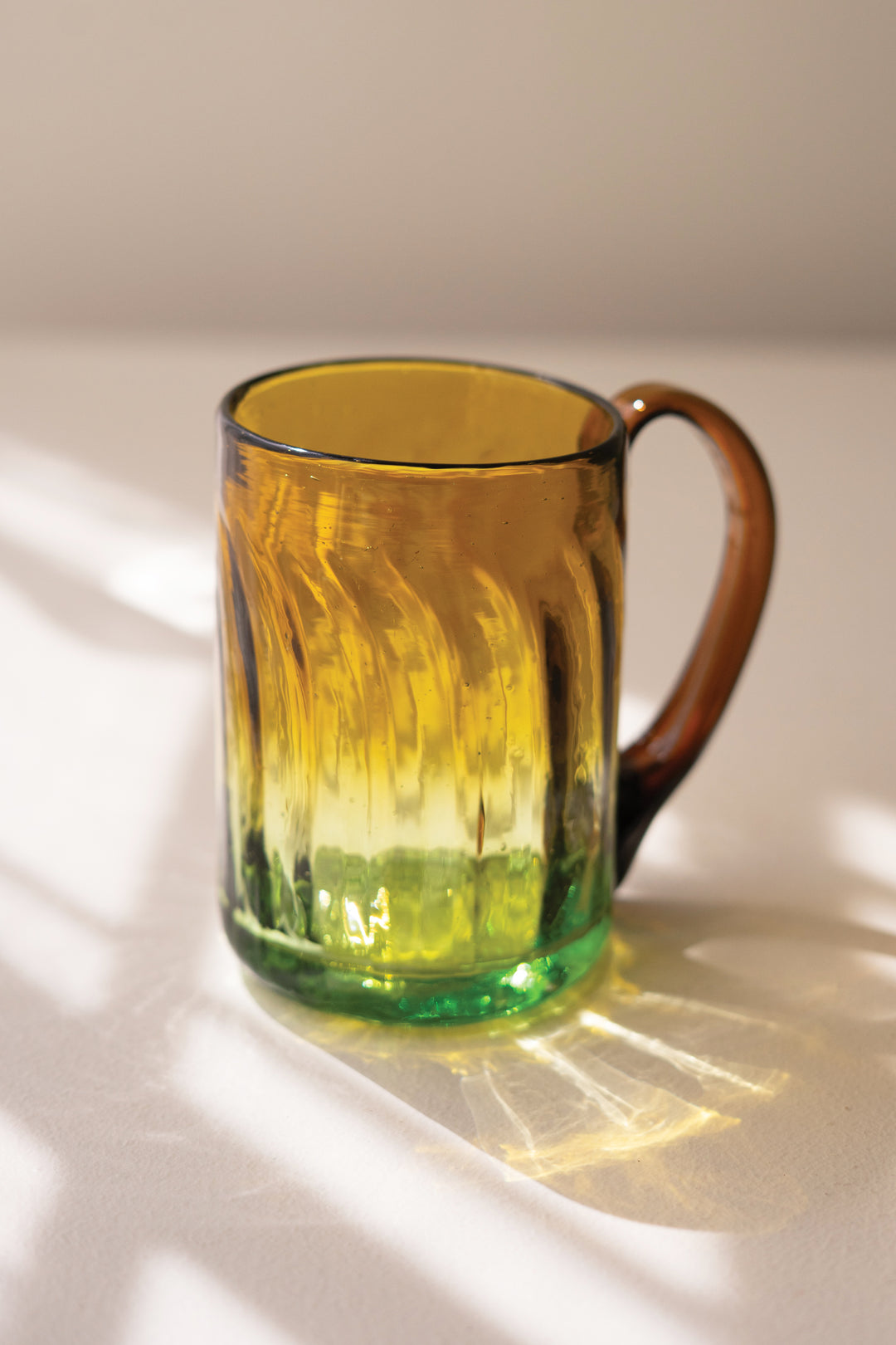 Recycled Fluted Amber Glass Mug with Handle Set of Six