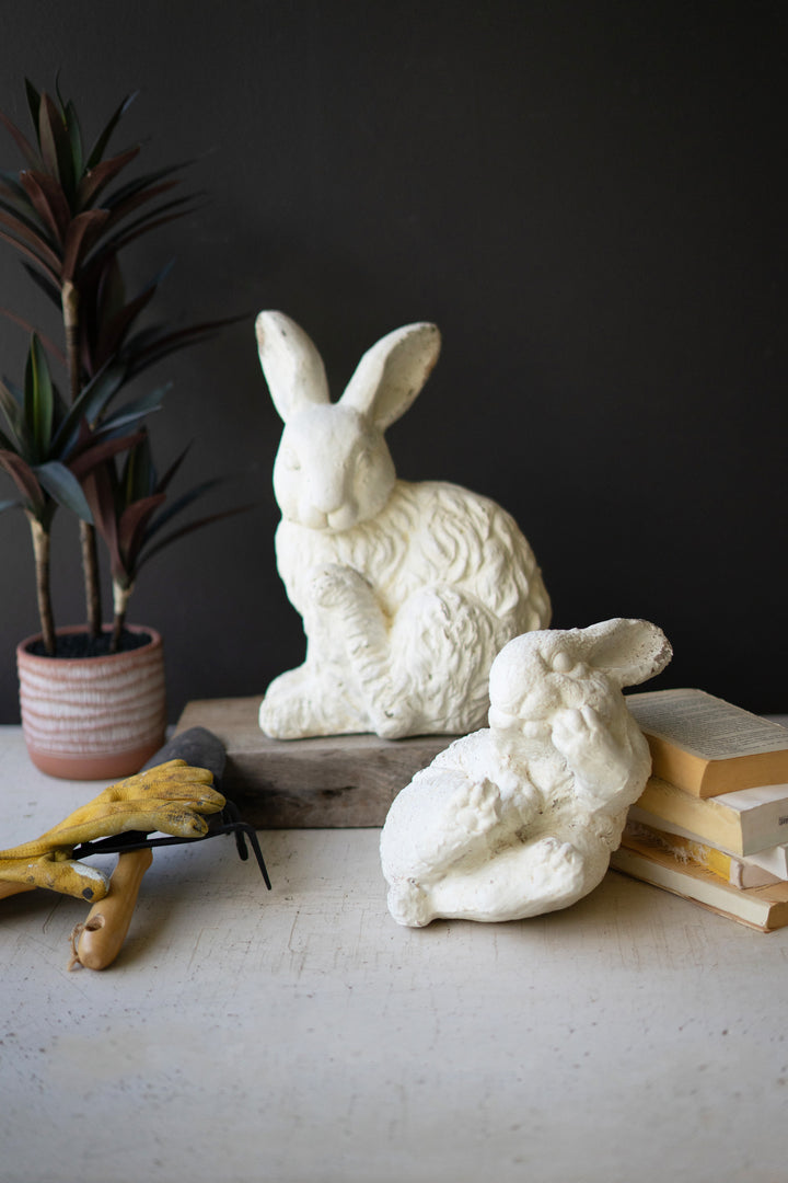 Set of 2 Playful Faux Concrete Rabbits