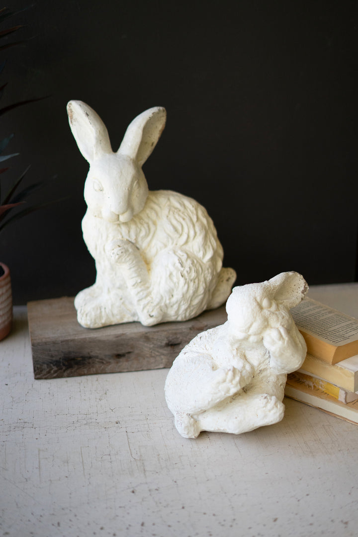 Set of 2 Playful Faux Concrete Rabbits