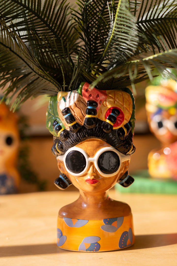 Set of 3 Ceramic Lady Vases with Fruit Hats