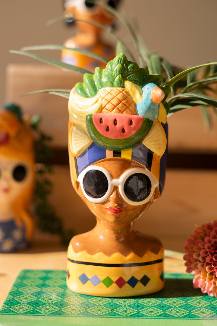 Set of 3 Ceramic Lady Vases with Fruit Hats