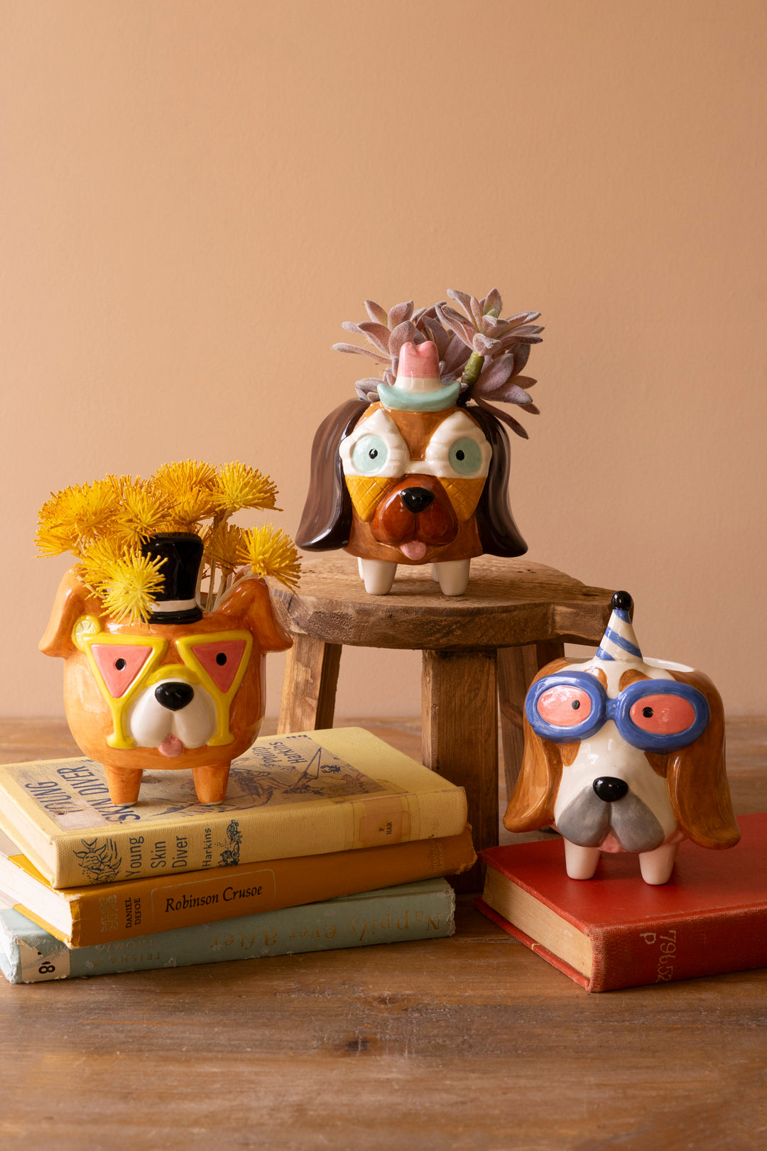 Set of 3 Ceramic Party Puppy Planters